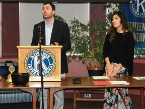 P.E. McGibbon Public School principal Ben Hazzard and Learning Commons/Grade 1 teacher Chantima Oliveira spoke about technology in the classroom during a presentation to the Golden K Kiwanis Club in Sarnia.
CARL HNATYSHYN/SARNIA THIS WEEK