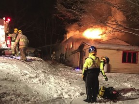 Emergency services respond to a house fire in Verona on Tuesday evening. Photo courtesy of the Frontenac Paramedic Service