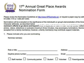You can find Great Place Award nominations at www.hpedsb.on.ca