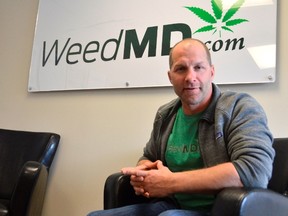 Keith Merker, chief financial officer for WeedMD, sits in the company's Aylmer office. Last year WeedMD expanded to a facility just south of Strathroy where they could soon produce cannabis-infused drinks. (Louis Pin/Times-Journal)