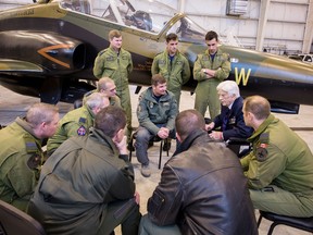 George Sweanor, a retired 98-year-old Royal Canadian Air Force Squadron Leader and World War II veteran living in Colorado Springs, Colorado, received a surprise visit from members of 419 Tactical Fighter (Training) Squadron following the unit’s training mission in El Centro, California. He was born in Sudbury on November 7, 1919. Photo provided by NORAD and USNORTHCOM Public Affairs