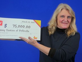 OLG PHOTO
Tammy Jenkins of Belleville is celebrating after winning a $75,000 top prize with INSTANT YEAR OF THE DOG.
INSTANT YEAR OF THE DOG is available for $3 a play and the top prize is $75,000. Odds of winning any prize are 1 in 3.28. The winning ticket was purchased at Pharmasave on North Front Street in Belleville.
