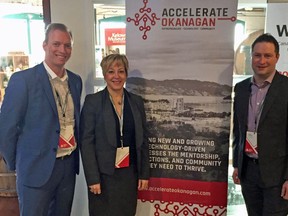 Submitted photo
QuinteVation attended the Accelerator Summit in Kelowna, which draws from 170 accelerators across Canada. Ryan Williams, Chair of Quintevation, (left) was a speaker at the event, and attended with QuinteVation ED Rob Clute, and Revup Program Manager Cathy Ireland.