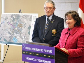 Ontario Transportation Minister Kathryn McGarry and West Perth Mayor Walter McKenzie were on hand for the provincial government’s announcement of $434,400 to resurface Huron Road west in Mitchell Thursday, March 15, 2018 at the Mitchell & District Community Centre. ANDY BADER/MITCHELL ADVOCATE