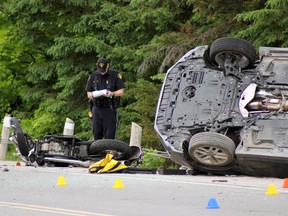 A motorcyclist was killed after a three vehicle motor-vehicle collision on Perth Road north of Buck Lake in South Frontenac in May 2015. (Steph Crosier/Whig-Standard file photo)