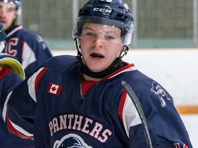 Brad Bollert, seen in this file photo, scored three goals as the Port Hope Panthers downed the Amherstview Jets 5-4 in a Provincial Junior Hockey League Tod Division final game on Thursday night in Amherstview. (Tim Gordanier/The Whig-Standard/Postmedia Network)
