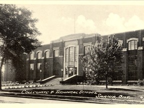 Sarnia Collegiate Institute and Technical School pictured prior to renovations in the 1960s. A time capsule placed in the school's corner stone in 1921 is scheduled to be opened April 28. (Submitted, Lambton County Archives, 8JA-B.008.pstcrd)