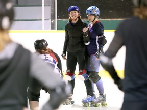 World-class roller derby athlete Laci Knight, centre, taught a workshop to 45 roller derby players from across eastern Ontario and Upstate New York in Napanee on Saturday. (Meghan Balogh/The Whig-Standard/Postmedia Network)