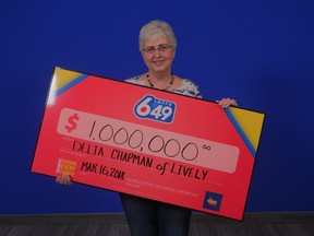 Delia Chapman of Lively is celebrating after winning the Guaranteed $1 Million Prize in the Feb. 28 LOTTO 6/49 draw.