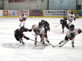 he Atom A Provincial Hockey Tournament skated its way into Whitecourt from March 15 to 17. Above, Kayden Varga skates hard down the ice on March 15.