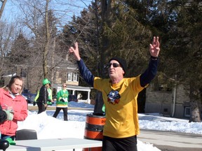 Above, London runner Peter Cobrin wins the 5 kilometre St. Pat’s run in Lucan on Sat., March 17. Cobrin placed first with a time of 22 minutes and eight seconds. Cobrin says he felt well and was pleased with the outcome. (William Proulx/Exeter Lakeshore Times-Advance)