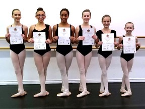 Contributed Photo
From left are Brooks Academy of Dance students Breanna Kyle, Rae Jones, Tia Antoine, Alana Luciani, Madelyn DeLaere, and Ella Cowan with their Royal Academy of Dance Intermediate Foundations certificates, which they passed in November 2017.