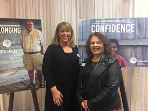 United Way campaign chair Leslie Farrell and executive director Kelly Gilson were all smiles Thursday after surpassing their campaign goal of $1.2 million. (HEATHER RIVERS/SENTINEL-REVIEW)