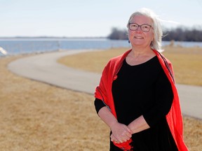 Luke Hendry/The Intelligencer
Joanne Belanger steps outside the Trent Port Marina after her acclamation as the New Democratic Party candidate for the provincial Bay of Quinte riding on Sunday. The Quinte West resident works as a chaplain at Belleville's Nicholson Catholic College.