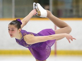 Madeline Baron of the Sudbury Skating Club competes in the Jr. Ladies category at Let's Skate 2017 in Sudbury, Ont. on Sunday April 9, 2017. The event featured over 260 skaters from all over Ontario competing in 500 events.Gino Donato/Sudbury Star/Postmedia Network
