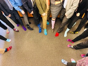Councillors and staff with their odd socks to support World Down Syndrome Day. (Kathleen Smith/Goderich Signal Star)