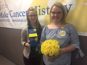 Volunteer Shelby Ludington, with community fundraising specialist Hailey Parliament, will be raising funds during Daffodil Month for the Canadian Cancer Society. (HEATHER RIVERS/SENTINEL-REVIEW)