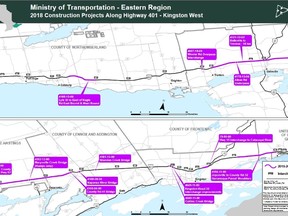 MTO Graphic
The Ministry of Transportation is advising motorists to be prepared for traffic delays in the coming months as construction projects along Highway 401 are set to begin.