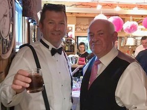 Above, are Matt Tucker (left) and Bill Haskett (right) who emceed the Ladies Night for Breast Cancer held at F.I.N.E. A Restaurant in Grand Bend on March 20-21. (Handout/Exeter Lakeshore Times-Advance)