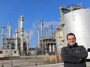 Veselin Nikolov, Greenfield Global plant manager, is shown outside the Bloomfield Road facility in November. Greenfield recently completed a heat transfer system, which sends waste heat to the Truly Green Farms greenhouse across the road. (Ellwood Shreve/Postmedia Network)