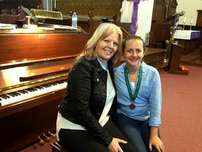 Alexis Kiriakopoulos, 12, is shown with her vocal music teacher, Sharon Stepniak, at Christ Church. Kiriakopoulos, who competed provincially last year, will be taking part in the upcoming Kiwanis Music Festival. (Trevor Terfloth/Postmedia Network)