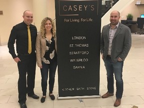 Siblings James Willemse, left, Jennifer McIlveen and Chris Willemse celebrate the 40th anniversary of the family business, Casey’s Creative Kitchens. The trio inherited the business from their parents who started it all in 1978. (Contributed photo)