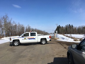 The RCMP blocked Range Road 213 leading to the scene where a man's body was found near Highway 16 in Strathcona County on Saturday, March 24.

Gordon Kent/Postmedia Network
