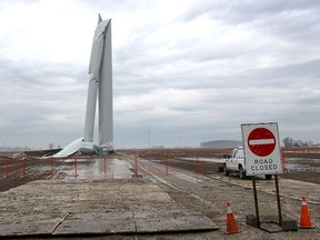 A collapsed wind turbine is shown on Sixteenth Line in Raleigh Township in Chatham-Kent in January. The company, TerraForm Power, says a faulty blade was to blame. (File Photo/Ellwood Shreve)