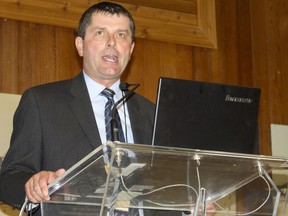 Alan Spacek, president of Federation of Northern Ontario Municipalities, seen here addressing a FONOM conference in Timmins in 2011, says he would “wholeheartedly” welcome Indigenous council participation in the regional municipal associations like FONOM and the Northeastern Ontario Municipal Association.