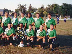 Above is the 1999 Exeter Masters soccer team. In the back row from (l-r) are Alex Kollias, Stan Nieciecki, John Muller, Pat Donnelly, Richard Verberne, John Vanderburgt, Ian Chisholm and Peter Hakvoort. In the front row from (l-r) are Joe Laurie, Brad Lightfoot, Mike Flanagan, Colin Coburn, Charlie Wise, Paul Vandewalle and Dick Lord. (File photo)