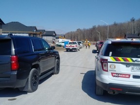 Emergency vehicles at the scene of Monday's death at a construction site.