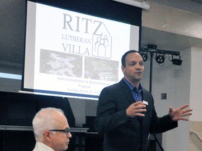 Ritz Lutheran Villa Administrator Jeff Renaud gave a brief demonstration on the re-development of their 19-acre campus in Mitchell during a public meeting held last Tuesday, March 27 at the Mitchell & District Community Centre. ANDY BADER/MITCHELL ADVOCATE