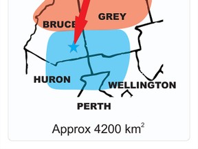 General map showing the outreach areas of Residential Hospice Grey Bruce’s Chapman House and the potential location of a satellite residential hospice, which has received funding confirmation for six beds in southern Grey-Bruce. (Supplied image)