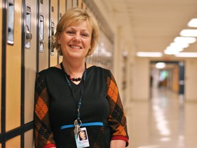 Deb Crawford, director of education for the St. Clair Catholic District School Board, is photographed in the hallway of Ursuline College Chatham. Tom Morrison/Chatham This Week