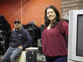 Dundee Electronic Recycling Warehouse Manager Rodney Harnock and Business Development Specialist Sylvie Morin want your e-waste, they'll even come and pick it up for free or you can drop it off yourself and make some cash. (Chris Funston/Sentinel-Review)