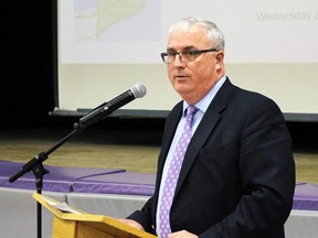 Jim Costello, director of education for the Lambton Kent District School Board, is shown at a January 2016 accommodation review committee meeting at St. Clair Secondary School in Sarnia. Costello said the board will soon have “fuller” schools following some consolidations. File photo/Postmedia Network