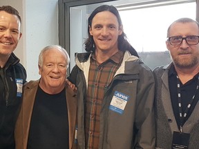 St. Thomas at the Junos: Dave DeNeire, left, Bill Vigars, Matt Bottineau, and Steve Sheridan, who works with Insight Productions, Toronto, which produced the 2018 Canadian music awards show in Vancouver. (Contributed Photo)