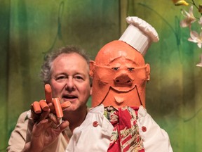 David Powell, of Puppetmongers Theatre, operates his life-size chef puppet. David and his sister Ann will perform a series of four short stories at both 2 p.m. and 7 p.m. at the city hall auditorium this Saturday, in a show they’ve dubbed, Foolish Tales for Foolish Times. (Submitted photo)