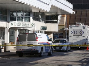 The Special Investigations Unit is on the scene of a police shooting at the Transit Centre in downtown Sudbury, Ont. on Monday April 2, 2018. A dramatic video posted to Facebook captured the shooting of an assailant as he charged Greater Sudbury Police officers inside the downtown bus depot on Sunday evening. John Lappa/Sudbury Star/Postmedia