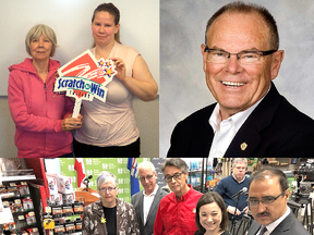 Top left: Strathcona County residents Donna Marie and Stephanie Burkart recently won $100,000 off a scratch ticket. Top right: Council is looking at renaming a portion of Oak Street to honour former councillor Vic Bidzinski, who passed away suddenly in September 2017. Bottom: A joint provincial-federal announcement was made in Sherwood Park on Thursday at the local Home Hardware store, revealing in-store energy-efficiency rebates.