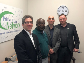 Mayor Rod Frank (far left) and Coun. Robert Parks (far right), pictured while taking a tour of the Sherwood Park Primary Care Network on Wednesday, maintain their position in voting against council's salary increase last week.