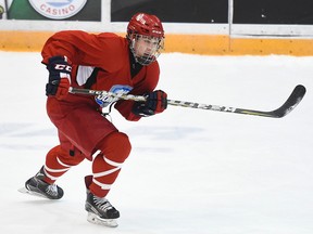 Joshua Barnes of the Cornwall Colts pictured here at the 2018 OHL Development Combine at the Tribute Communities Centre in Oshawa on Sunday March 25, 2018. Barnes was taken in the second round, 24th overall by the Owen Sound Attack in the 2018 OHL Priority Draft. Photo by Aaron Bell/OHL Images