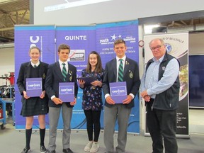 Submitted Photo
Winners of the 58th Quinte Regional Science and Technology Fair. Pictured (from left) Isabella Isbester, Elliot Mundle, Lily Woods, Aidan  Mundle. Also pictured is Allan Twamley of the Kiwanis of Belleville.