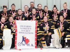 The North Bay Assante Midget B Ice Boltz won provincial bronze on the weekend. Team members include: captain Gabrielle King, assistant captains Emma Caruso, Eleonore Gravel and Danika Gravelle, plus players Molly Pitkethly, Averi Fry, Angela Green, Emma Lindeman, Katie Steeves, Trinity Roy, Kyra O'Hagan, Taylor Evans, Lily Farrell, Hannah Conrad, Trysta Young and Naomi Martin. Team staff: Dan Dorval, Michael King, Sean O'Hagan, Rob Caruso and Stephane Gravelle. Supplied Photo