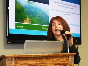 Gabrielle Ferguson, a program analyst with Ontario's Ministry of Agriculture, Food and Rural Affairs, spoke about the problem of blue green algal blooms in Lake Erie during the Lambton County Rural Game Protective Association banquet on April 5. Carl Hnatyshyn/Postmedia Network