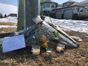 Community members have begun leaving tokens of remembrance at Tobin's family home in Stony Plain after Tobin was killed in the Humboldt Broncos April 6 bus crash.

Photo by Crystal St. Pierre