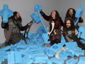 Members of Crimson Dawn, the Timmins chapter of the Klingon Assault Group, frolic amongst the large-sized blocks at Science Timmins during a reception held there following a flag raising to mark Klingon Empire Day in March 2017. From left, Peter Hutchison, Karen Hutchison, Aelan Hutchison, Pierre Ouellette, and Thomas Hutchison. Members of Crimson Dawn plan to drop in at Science Timmins on the Sunday of their Klingon Rumpus weekend, April 21-22.

(RON GRECH/The Daily Press File Photo)