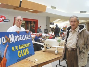 Rino Zorzi of Soo Modellers RC Aircraft Club discusses the history of the Mew Gull, a racing plane from the 30s and 40s, with Frank (who didn’t want his last name published). The display, which took place at Station Mall during the weekend, is an annual event with a long-standing tradition at the club. Visit www.soomodellers.ca for more information on club activities and membership. The club operates year-round with an indoor flying schedule in winter.
Allana Plaunt/Special to Sault This Week