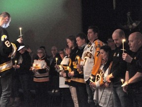 Pastor Jordan Gadsby led Nipawin's vigil for the Humboldt Broncos on Sunday, April 8 at the Apostolic Church.