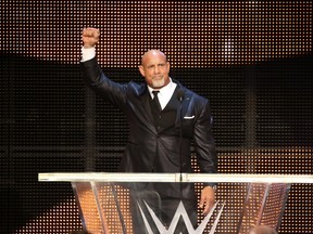 Ricky Havlik/SLAM! Wrestling
Bill Goldberg acknowledges the cheering crowd following his induction into the World Wrestling Entertainment Hall of Fame on Friday night at the Smoothie King Center during WrestleMania 34 weekend in New Orleans.